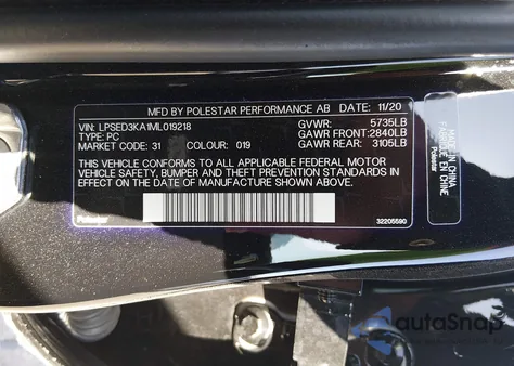 2021 Polestar 2 Launch Edition z USA, uszkodzony, nr VIN LPSED3KA1ML019218